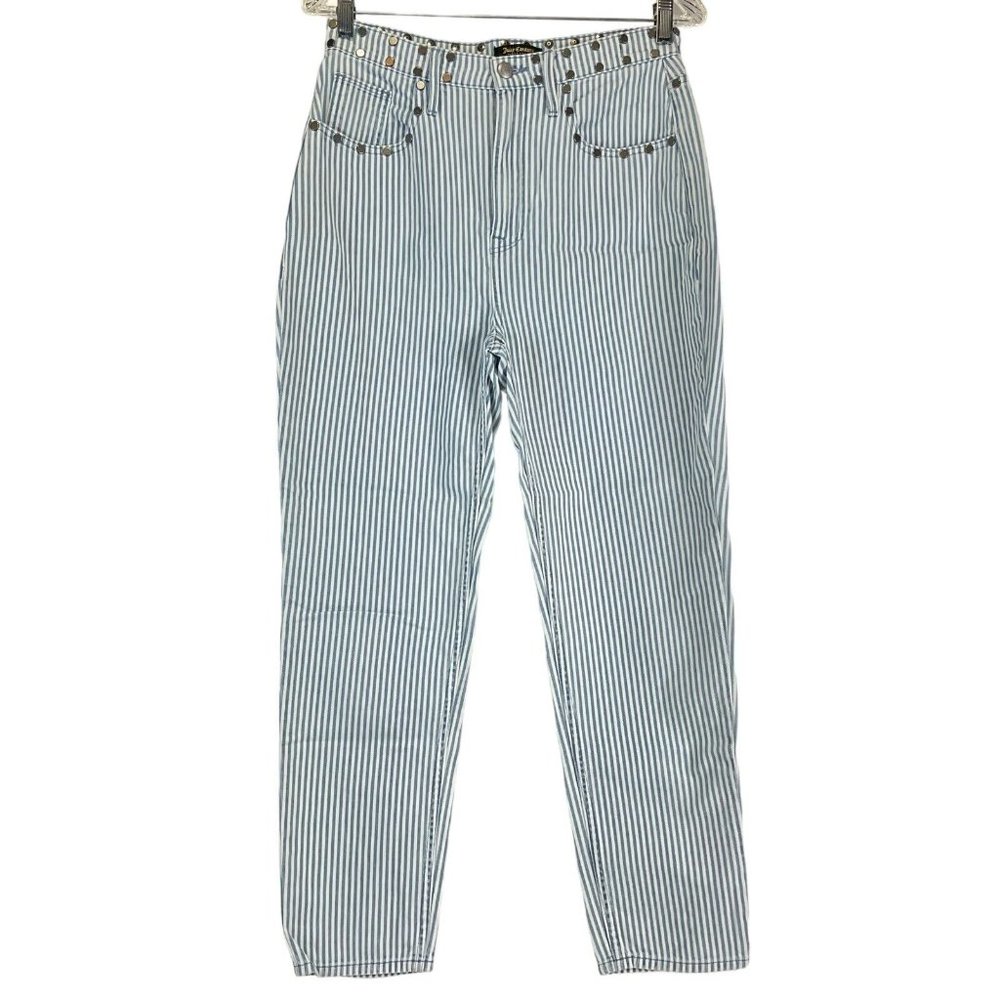 Juicy Couture Jeans Womens Sz 28 Blue Striped Girlfriend High Waist Studded Nwot